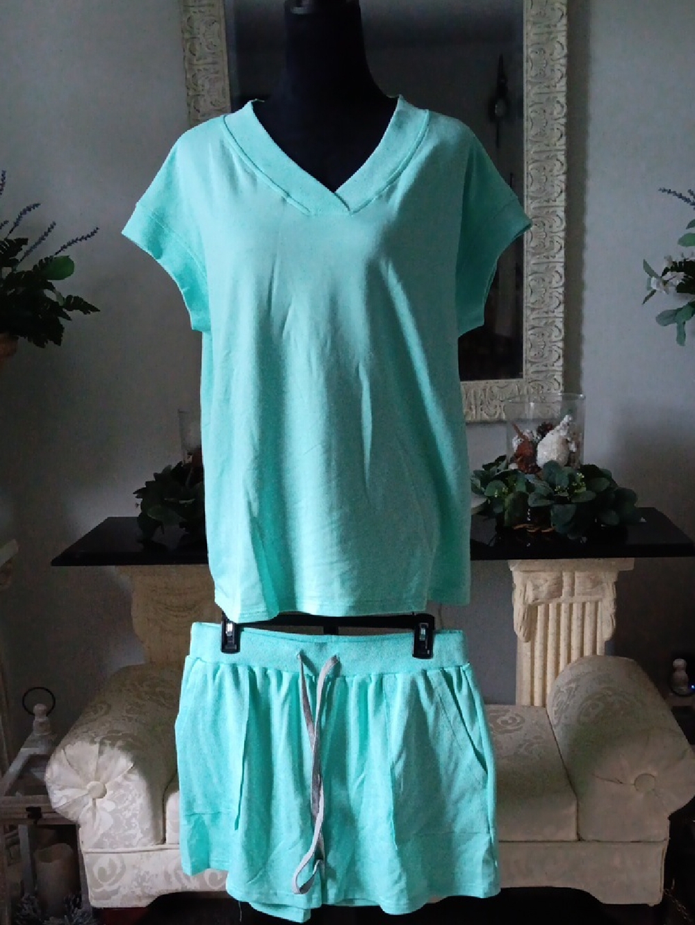 Women’s Mint Green V-Neck Sleep Top & Shorts Set